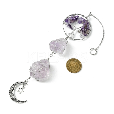 Tree of Life Natural Amethyst Pendant Decorations HJEW-JM01855-02-1