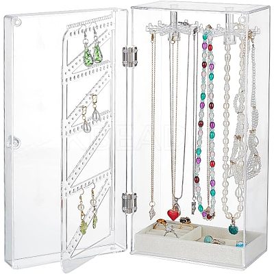 Rectangle Plastic Jewelry Organizer Storage Box with 24 Hooks OBOX-WH0001-06-1