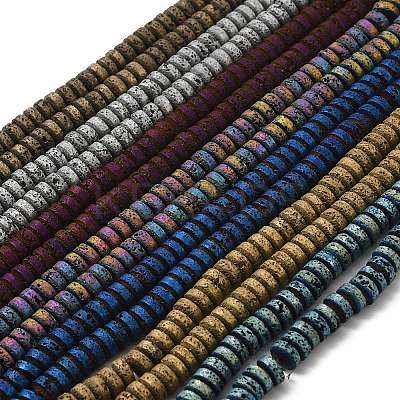 Electroplated Natural Lava Rock Beads Strands G-Q1009-F01-01-1
