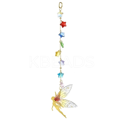 Brass & Transparent Epoxy Resin Fairy Pendant Decoration HJEW-JM02635-02-1