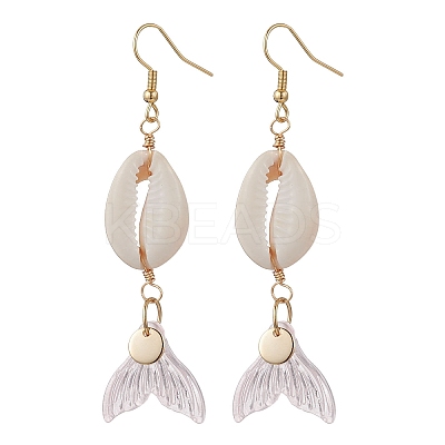 Natural Cowrie Shell Glass Dangle Earrings EJEW-JE06385-01-1