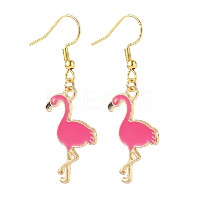 Deep Pink Enamel Flamingo Dangle Earrings EJEW-JE04969-1