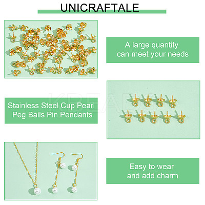 60Pcs PVD Vacuum Plating 304 Stainless Steel Cup Pearl Peg Bails Pin Pendants STAS-UN0053-59-1