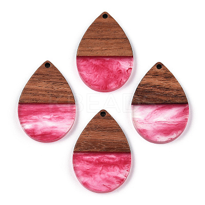 Transparent Resin & Walnut Wood Pendants RESI-N039-25F-1