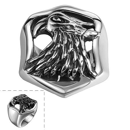 Punk Rock Style 316L Surgical Stainless Steel Eagle/Hawk Wide Band Rings for Men RJEW-BB06704-10-1