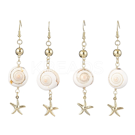 Natural Shiva Eye Shell Dangle Earrings EJEW-JE05798-1