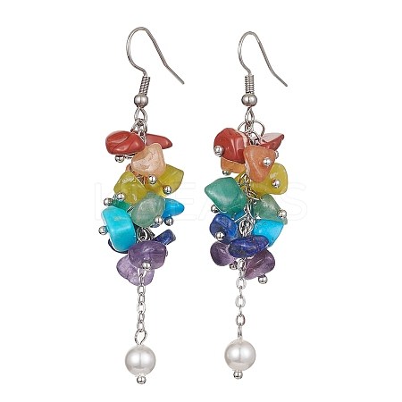 Natural Mixed Gemstone Chips Cluster Earrings EJEW-JE05467-1