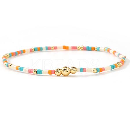 Bohemian Style Brass & Glass Seed Bead Stretch Bracelets for Women AC5136-4-1