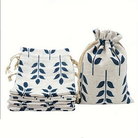 Printed Cotton Imitation Burlap Packing Pouches Drawstring Bags PW-WG7B662-12-1