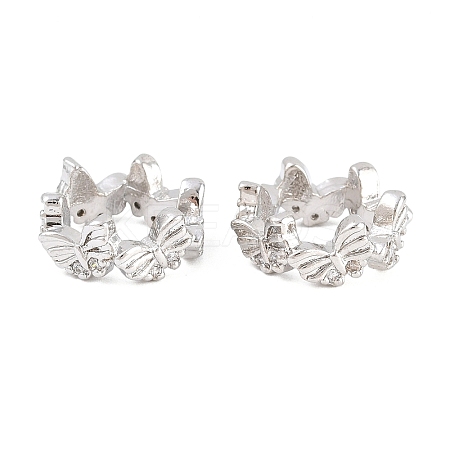 Butterfly Brass Clear Cubic Zirconia European Beads KK-B186-09P-1