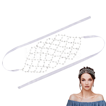 Brass ABS Plastic Pearl Beaded Elastic Headband OHAR-WH20008-02S-1