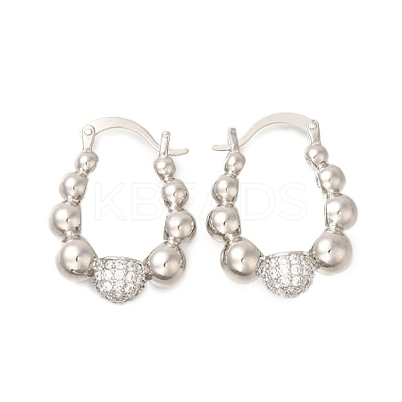 Rack Plating Round Ball Brass Micro Pave Clear Cubic Zirconia Hoop Earrings EJEW-I310-20P-1