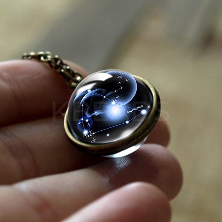 Double Glass Round with Constellation Pendant Alloy Chain Necklaces WG188F6-06-1