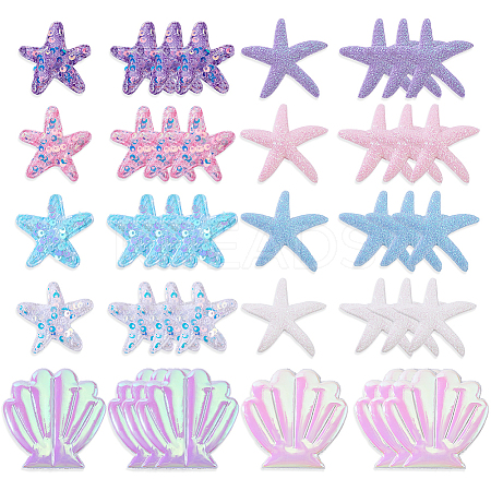 100Pcs 10 Styles Polyester & PU Leather Sequins Starfish & Shell Shape Applique for Clothing Dress Bag Garment Accessories DIY-GA0009-22-1