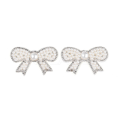Bowknot Hotfix Rhinestone & Imitation Pearl Trimming DIY-T004-02-1