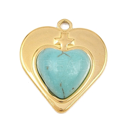 Bohemian Style 304 Stainless Steel with Synthetic Turquoise Pendants LS-STAS-G381-02G-03-1