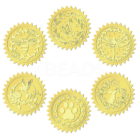 6 Patterns Aluminium-foil Paper Adhesive Embossed Stickers DIY-WH0451-004-1