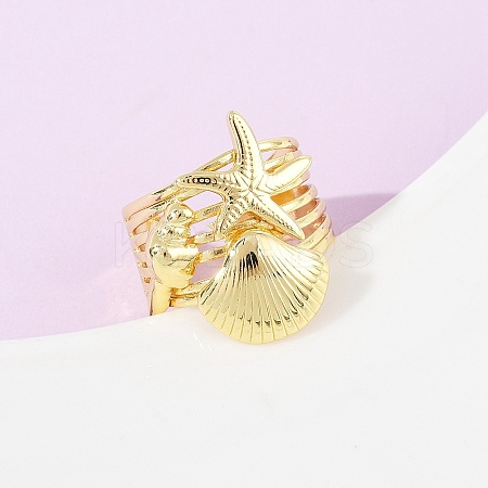 Ocean Theme Brass Cuff Rings RJEW-C135-01G-06-1