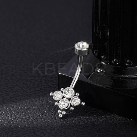 304 Stainless Steel Clear Cubic Zirconia Curved Barbell Belly Button Rings AJEW-D306-03P-03-1