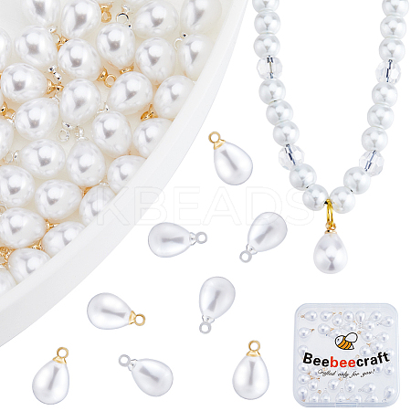 40Pcs 2 Colors ABS Plastic Imitation Pearl Pendants KK-BBC0011-98-1