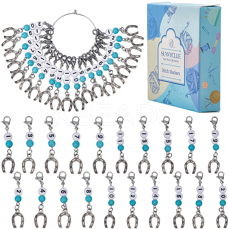 20Pcs Synthetic Turquoise Locking Pendant Stitch Markers HJEW-SC00037-1