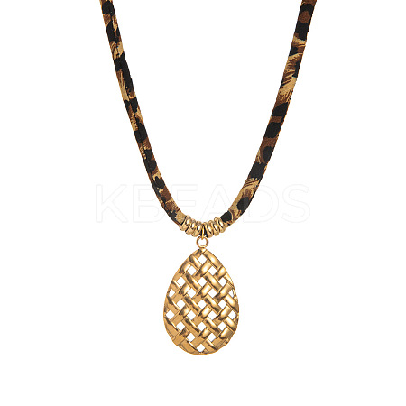 304 Stainless Steel Pendant Polyester Leopard Print Cord Necklaces for Women FS-WG8EA49-06-1