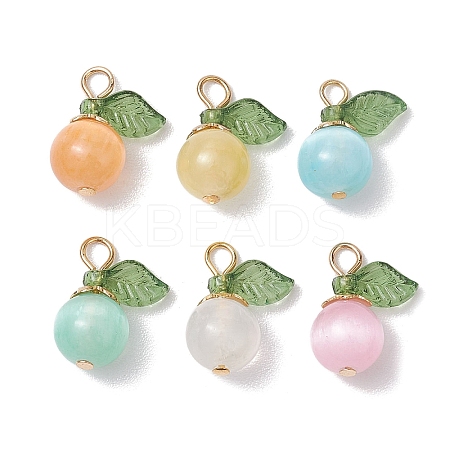 10Pcs Natural Selenite(Dyed) Imitation Cat Eye Round Pendants PALLOY-TA00133-02-S-1