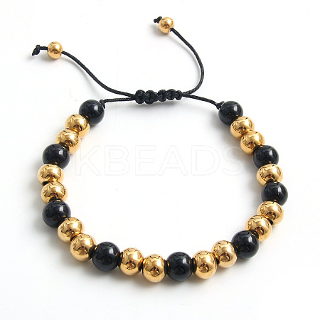 Adjustable Electroplate Titanium 304 Stainless Steel Beads Braided Bead Bracelets for Women Men DG2907-10-1
