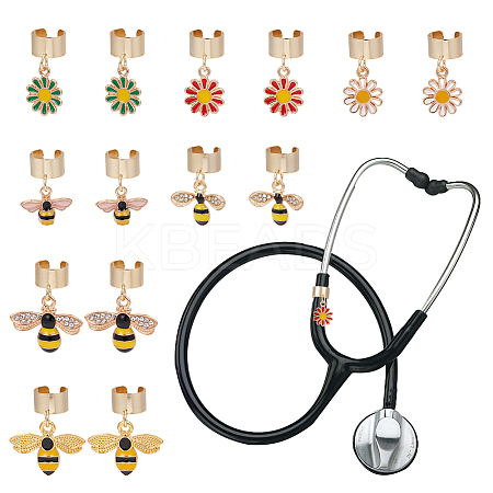 14Pcs 7 Styles Alloy Enamel Stethoscope Pendant Decorations HJEW-OC00168-1