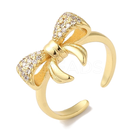 Bowknot Brass Micro Pave Clear Cubic Zirconia Open Cuff Rings for Women LS-RJEW-C098-05G-1