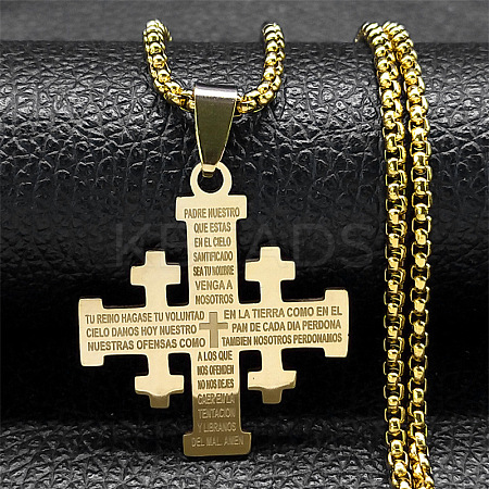 304 Stainless Steel Jerusalem Cross Pendant Box Chain Necklaces LS-NJEW-NH0003-01G-1