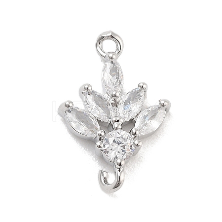 Brass Pave Clear Cubic Zirconia Leaf Links Connector Charms KK-Z061-02P-01-1