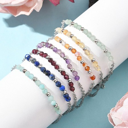 7Pcs 7 Colors Natural Gesmstone Beads Link Bracelets BJEW-JB11835-1