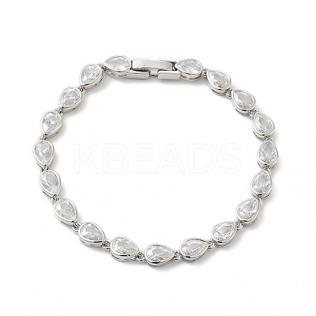 Clear Cubic Zirconia Teardrop Link Chain Bracelet BJEW-E073-03P-1