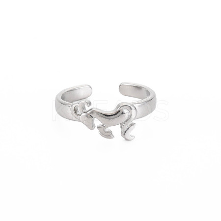 Non-Tarnish 304 Stainless Steel 12 Constellations/Zodiac Signs Open Cuff Ring for Women RJEW-S405-156P-G-1