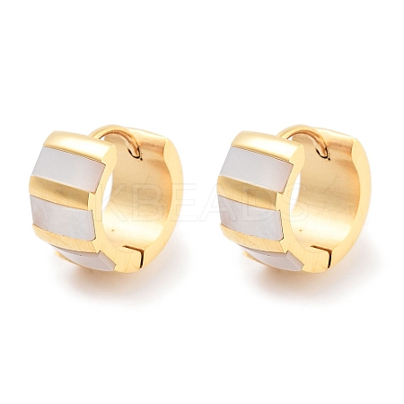 Ion Plating(IP) 304 Stainless Steel & Natural Shell Huggie Hoop Earrings for Women EJEW-C096-28C-G-1