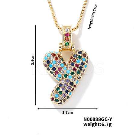 Brass Pave Colorful Cubic Zirconia Letter Pendant Box Chain Necklaces NU0575-25-1