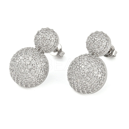 Flat Round Clear Cubic Zirconia Stud Earrings EJEW-S235-03G-1