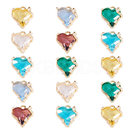 15Pcs Brass Micro Pave Cubic Zirconia with Glass Charms KK-TA0001-81-1