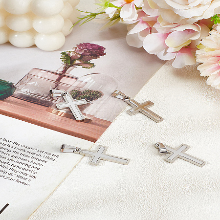 4Pcs Personalized 201 Stainless Steel Cross Pendants STAS-LP0002-62-1
