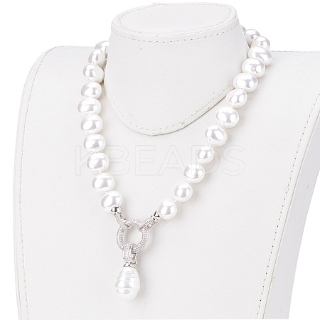 Round Shell Pearl Pendant Necklaces NJEW-P232-G-1