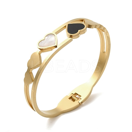 304 Stainless Steel Enamel Heart Hinged Bangles BJEW-E099-03G-1