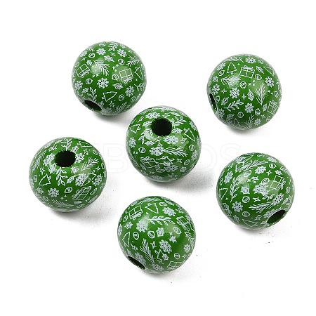 Christmas Printed Schima Wood European Beads WOOD-I015-01B-1