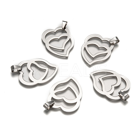 Tarnish Resistant Heart to Heart 201 Stainless Steel Pendants STAS-I032-122-1