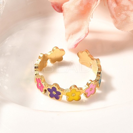 201 Stainless Steel Enamel Open Cuff Ring for Women RJEW-A053-04G-03-1