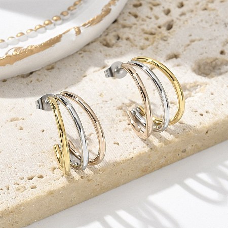 304 Stainless Steel Triple C-Shaped Stud Earrings for Women EJEW-C096-68M-02-1