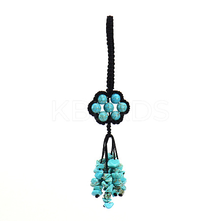 Flower Synthetic Turquoise Gemstone Braided Thread Pendant Decorations HJEW-K046-04G-1