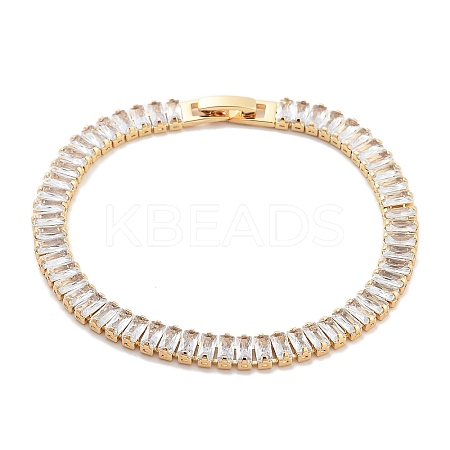Brass Pave Clear Cubic Zirconia Rectangle Link Bracelets BJEW-B094-11B-G-1