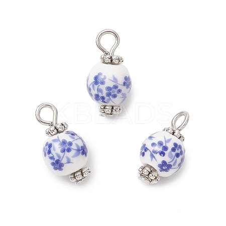 10Pcs Handmade Flower Printed Porcelain Pendants PALLOY-JF04143-01-S-1