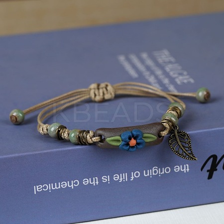 Adjustable Handmade Porcelain Flower Beads Braided Beads Bracelets WGFB2A7-11-1